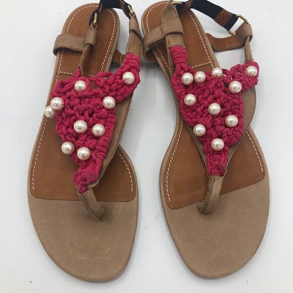 NEW Lanvin Pink Crochet Pearl T-strap Sandals 9 Summer‎ Strap Flat 39 - Picture 4 of 8